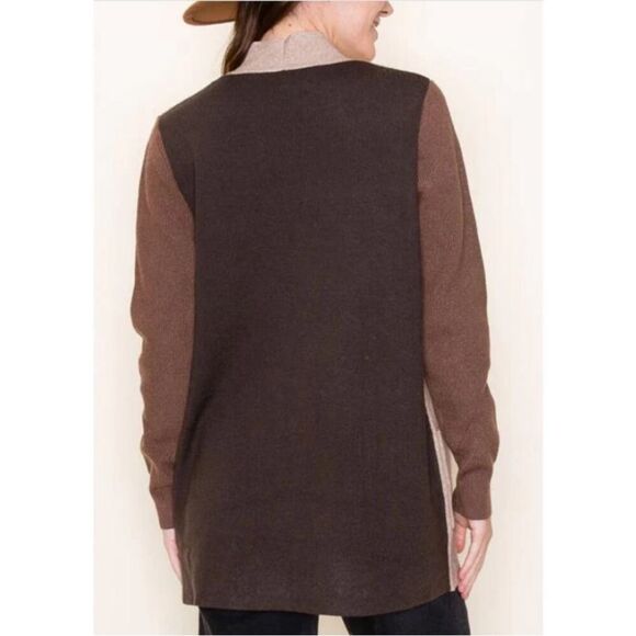 Pink Clover Color Block Cardigan Sweater Pockets Taupe Brown Womens small‎ NWOT - Picture 2 of 14